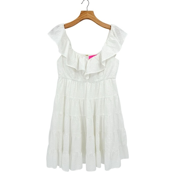 Lilly Pulitzer Emie Babydoll Ruffle Eyelet Dress in White Size 8 - Picture 1 of 14